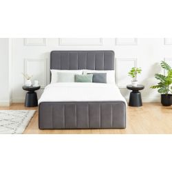 Lit coffre GATSBY velours gris anthracite 140x190 sommier inclus