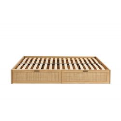 Cadre de lit à tiroirs AMANA cannage rotin 160x200 sommier inclus