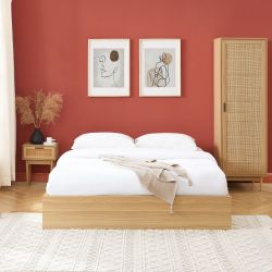 Cadre de lit à tiroirs AMANA cannage rotin 160x200 sommier inclus