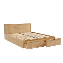 Lit à tiroirs AMANA cannage rotin 140x190 sommier inclus