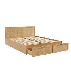 Lit à tiroirs AMANA cannage rotin 160x200 sommier inclus