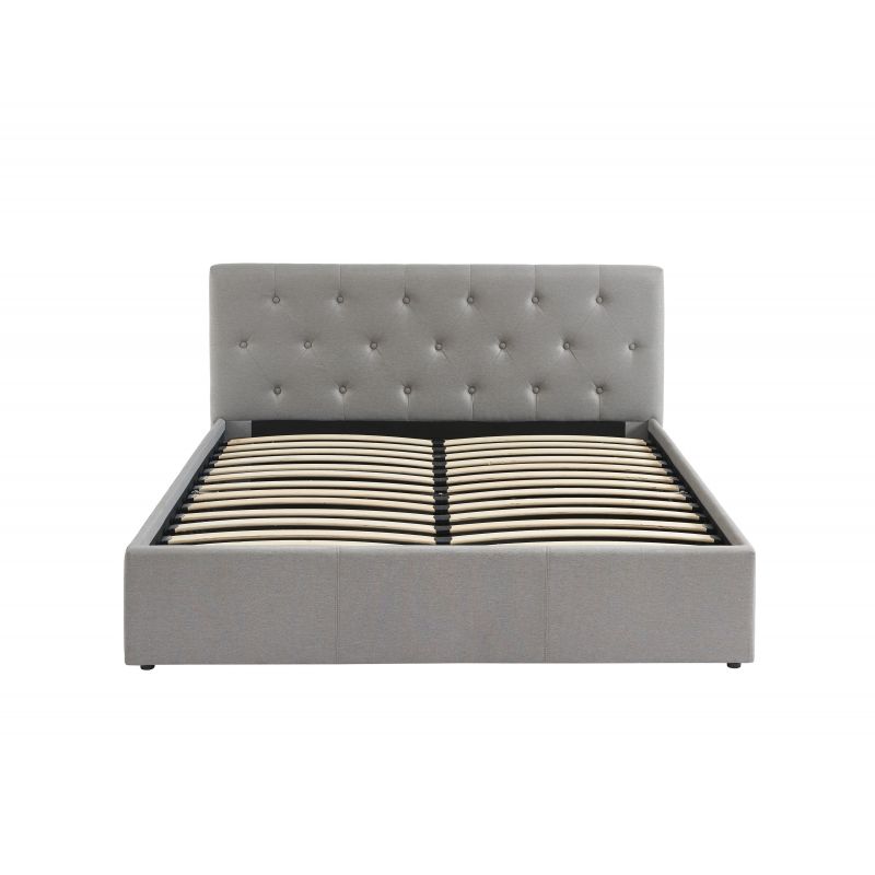 Lit coffre BAHIA tissu gris 140x190 sommier inclus