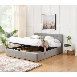 Lit coffre BAHIAtissu gris 160x200 sommier inclus
