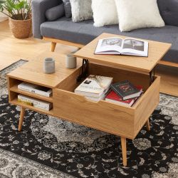 Table basse FLORENCE effet chêne foncé plateau relevable
