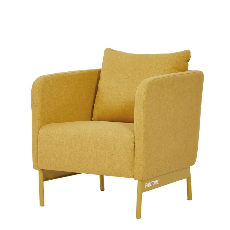Fauteuil PANTONE tissu jaune avec piètement métal jaune
