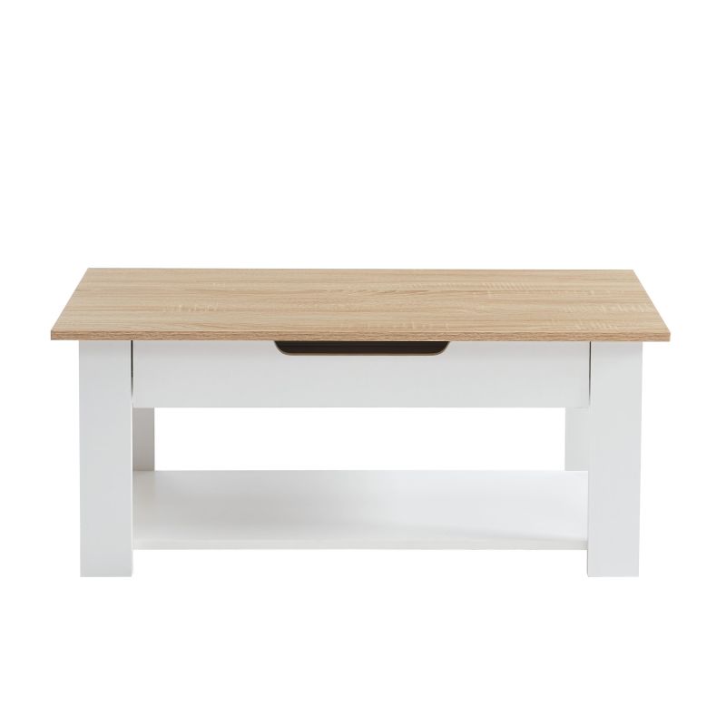 Table basse JULIETTE blanc et effet chêne 1 tiroir